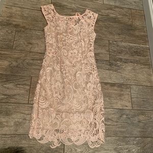 Blush pink lace backless tie mini dress
